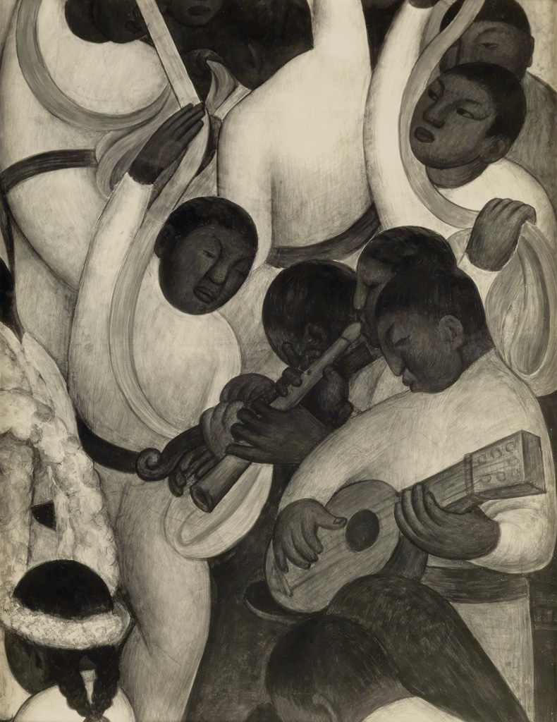 TINA MODOTTI (1896-1942) Pair of variant photographs from a Diego Rivera Mural, details of Festival in Jalisco, Ministry of Education